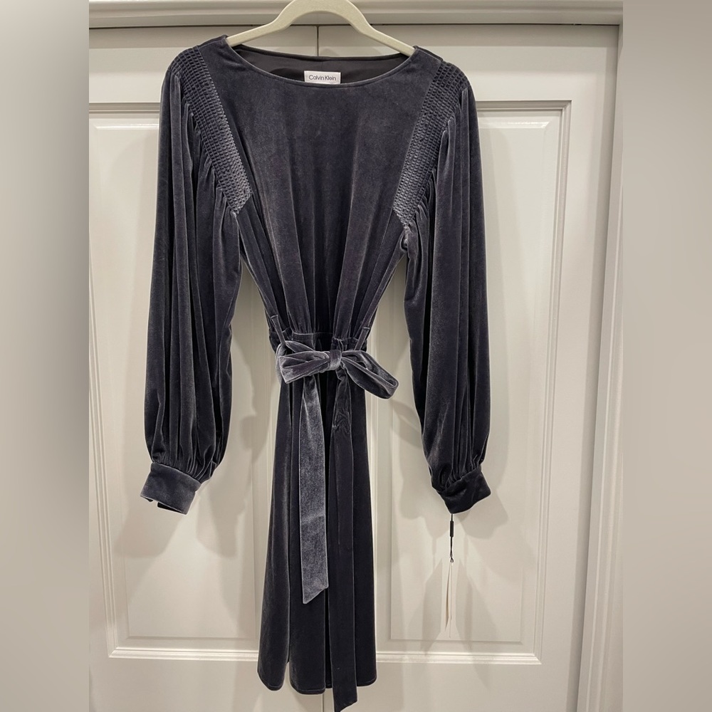 Calvin Klein Vevlvet, smocked sleeve, knee length dress